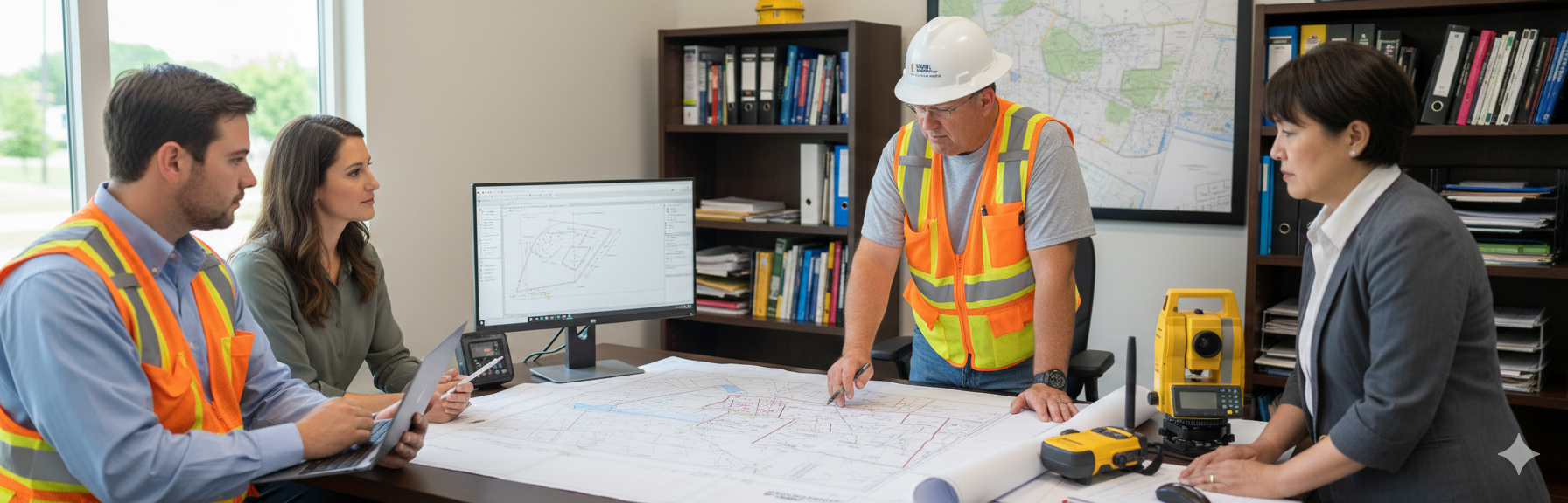 Surveyor preparing field equipment