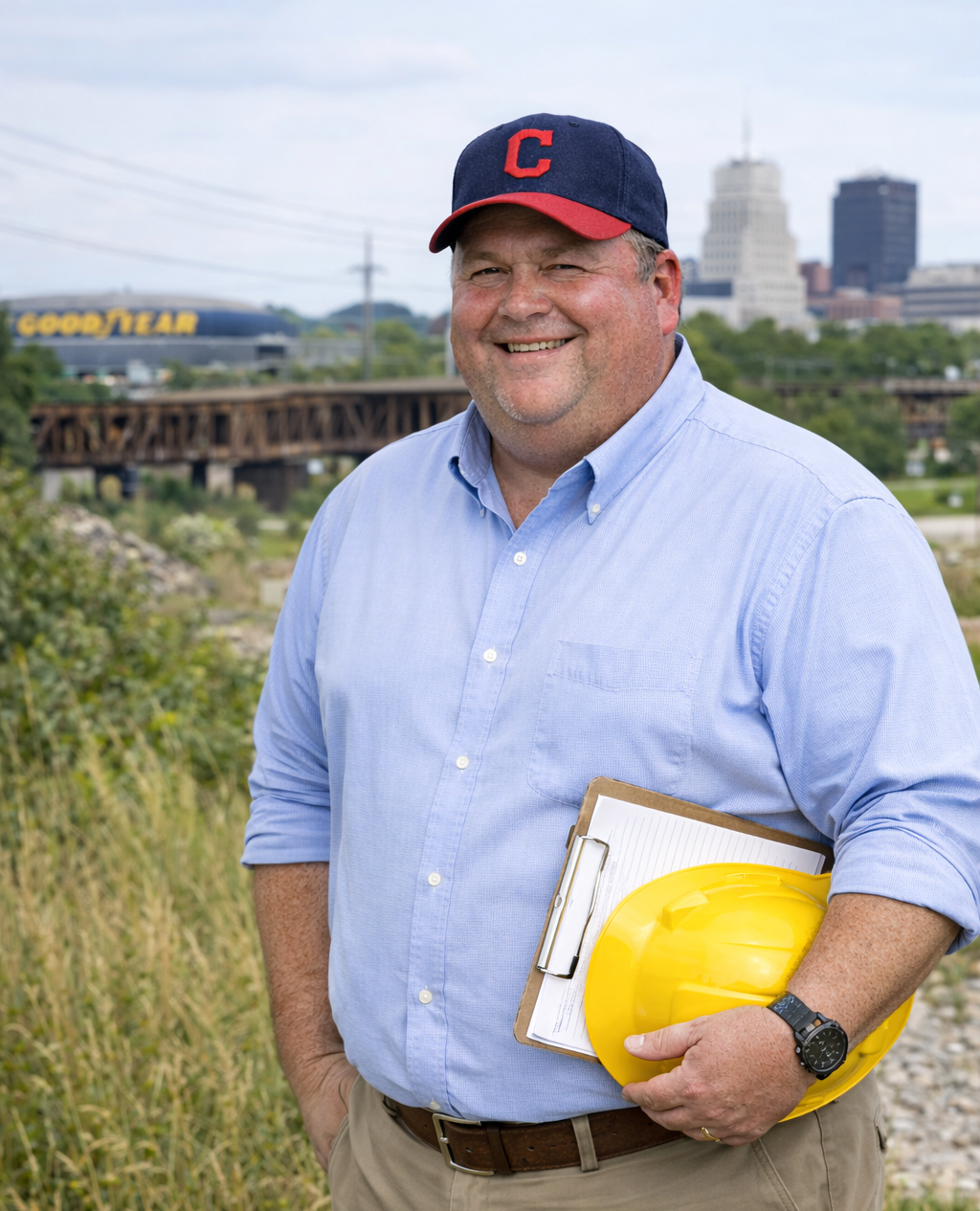 Surveying team reviewing construction plans
